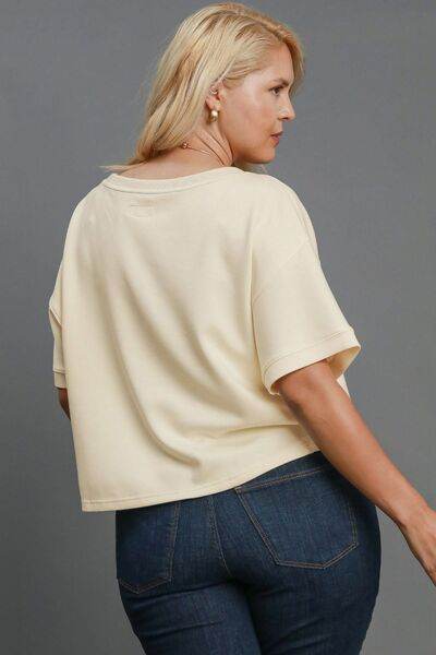 Umgee Lightweight Cropped Sweatshirt Plus Size - us.meeeshop