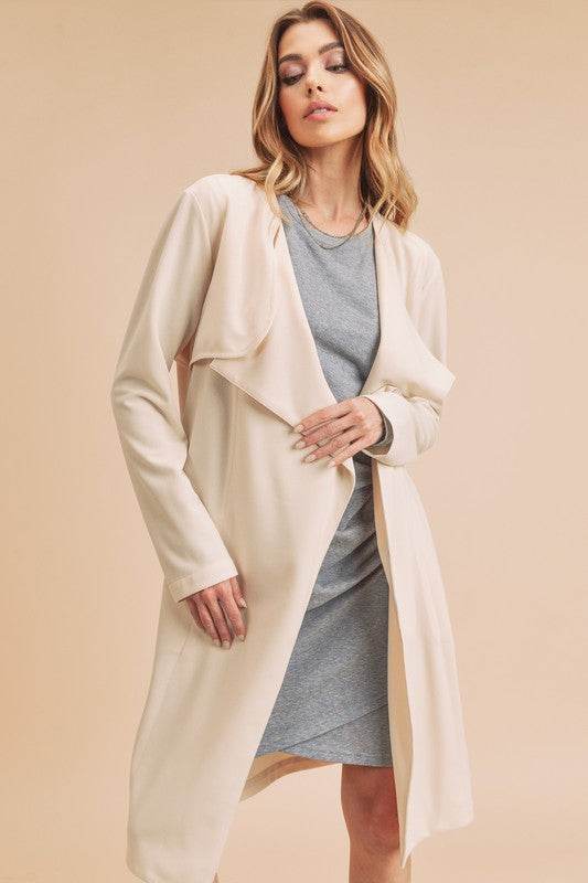 Aemi + Co Open Front Long Sleeve Longline Coat - us.meeeshop