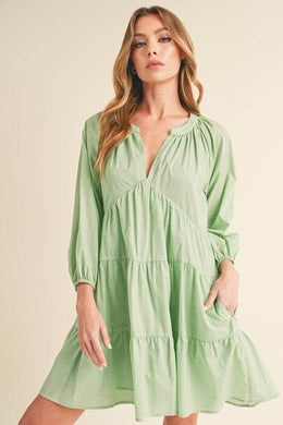 Aemi + Co Notched Balloon Sleeve Tiered Mini Dress