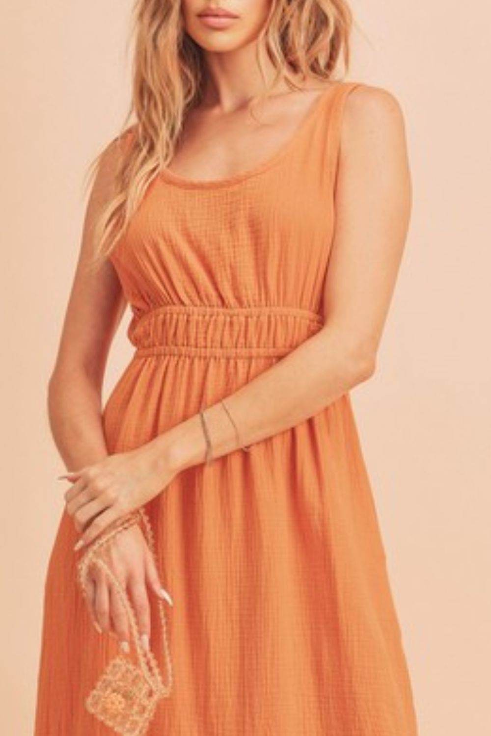 Aemi + Co Side Slit Round Neck Sleeveless Tank Dress in Tangerine - us.meeeshop