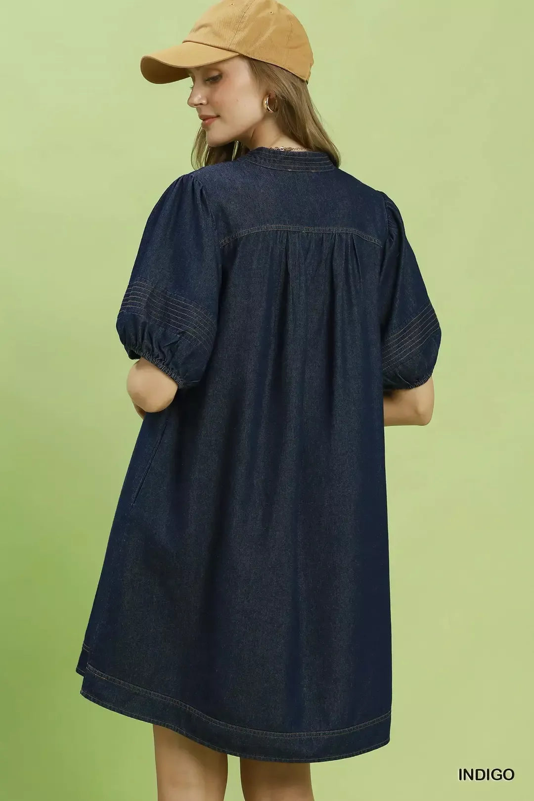 umgee notched puff Umgee Notched Puff Sleeve Mini Dress with Pockets view 3 (dress) - shop at us.meeeshop