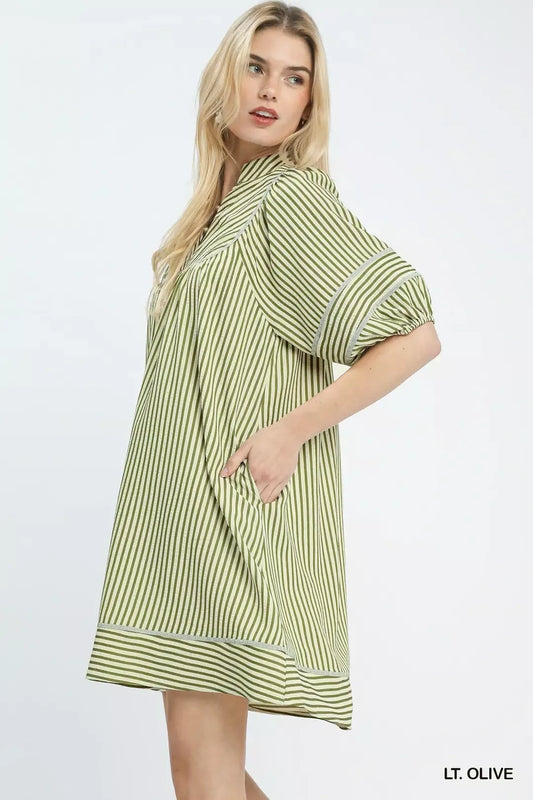 Umgee Striped Puff Sleeve Shift Dress (women's dresses) view 2 - shop at us.meeeshop