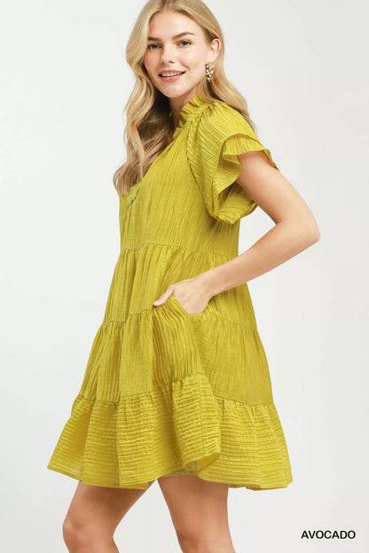 umgee tiered ruffle Umgee Tiered Ruffle Sleeve Textured Mini Dress view 2 (dress) - shop at us.meeeshop