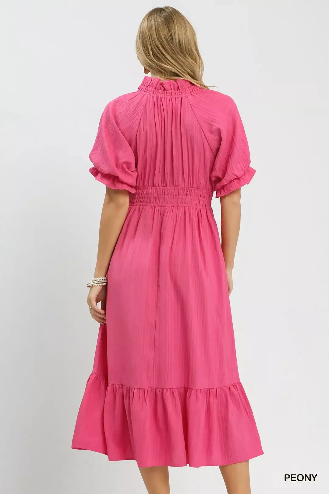 umgee ruffle neck Umgee Ruffle V-neck Midi Dress view 3 (dress) - shop at us.meeeshop