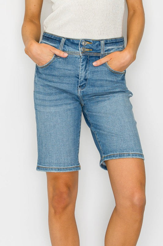 daphne high rise Daphne High Rise Double Button Waistband Bermuda J As Shown (piece) - shop at us.meeeshop