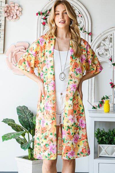 Heimish Full Size Half Sleeve Multi Color Floral Open Cardigan Plus Size - us.meeeshop