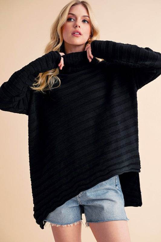 Aemi + Co Asymmetrical Side Slit Turtleneck Sweater - us.meeeshop