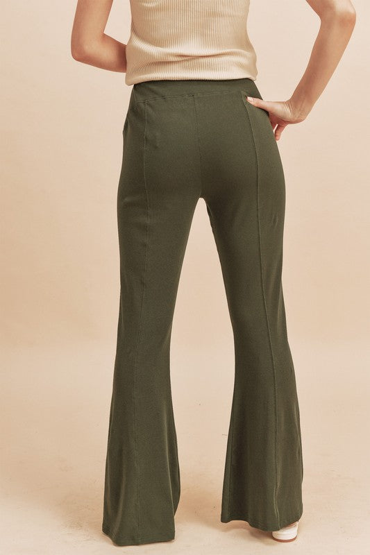 Aemi + Co High Waist Flare Pants in Army Green - us.meeeshop