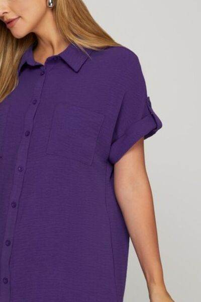 She + Sky Button Down Short Sleeve Woven Shirt Dress Plus Size - us.meeeshop