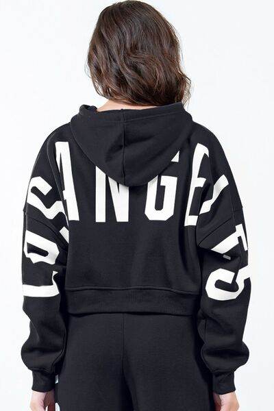 American Bazi Letter Graphic Long Sleeve Drawstring Cropped Hoodie - us.meeeshop