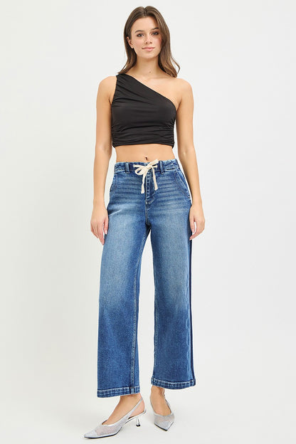RISEN Elastic Band High Rise Cropped Wide Jeans us.meeeshop -  Pants