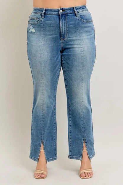 judy blue full Judy Blue Full Size High Waist Vintage Wash Front Seam & Slit Straight plus Size view 10 (piece) - shop at us.