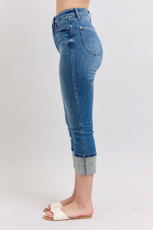 Judy Blue Full Size Skinny Cuff Capris Jeans with Pockets Plus Size - us.meeeshop