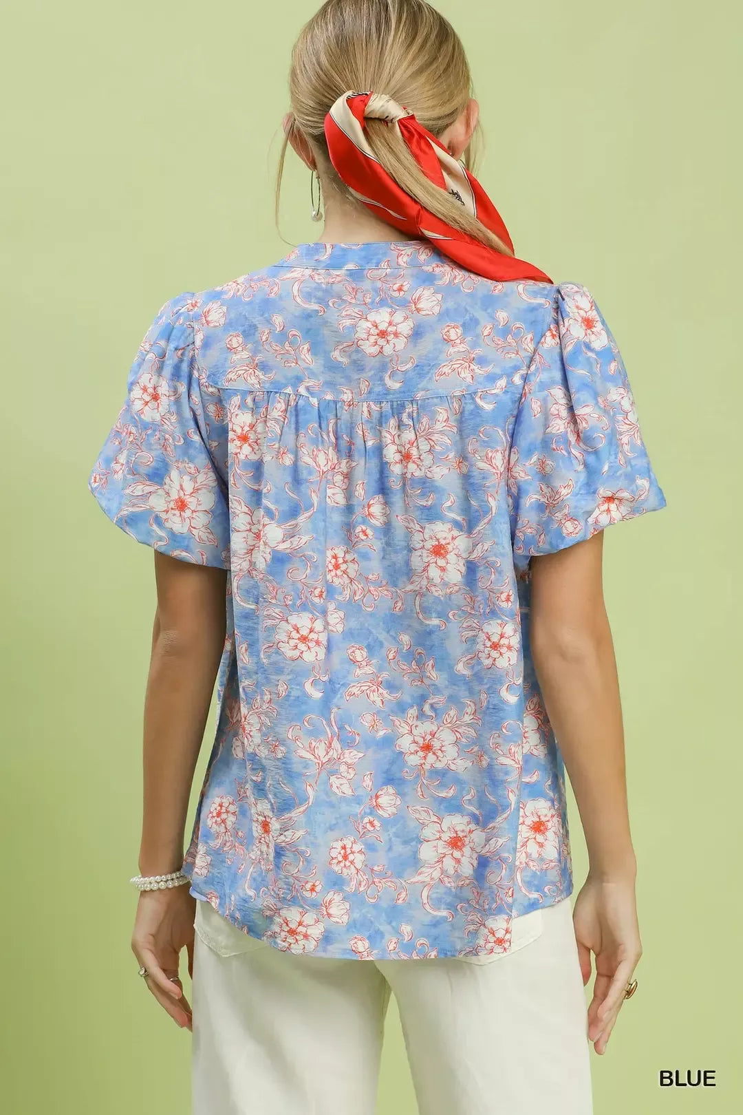 umgee floral button Umgee Floral Button-front Short Sleeve Shirt view 3 (top) - shop at us.meeeshop
