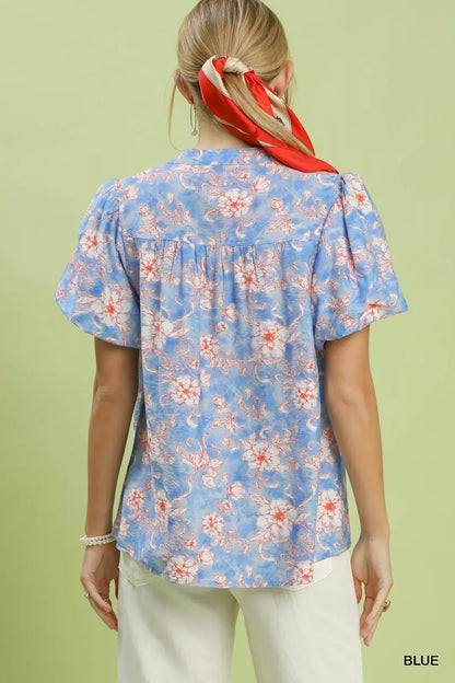 umgee floral button Umgee Floral Button-front Short Sleeve Shirt view 3 (top) - shop at us.meeeshop