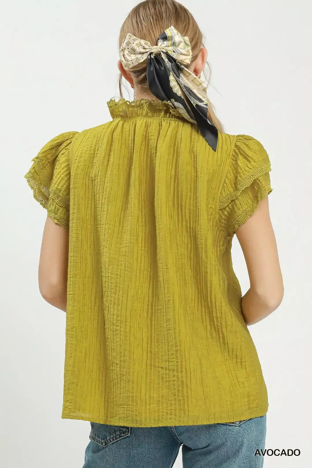 umgee lace trim Umgee Lace Trim Ruffle Top view 3 (top) - shop at us.meeeshop