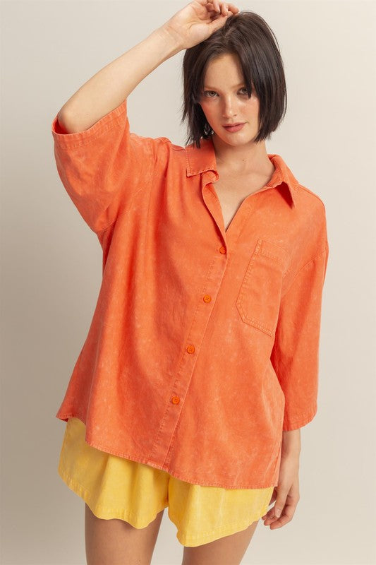 HYFVE Button Down Collared Neck Relaxed Fit Shirt in Orange - us.meeeshop