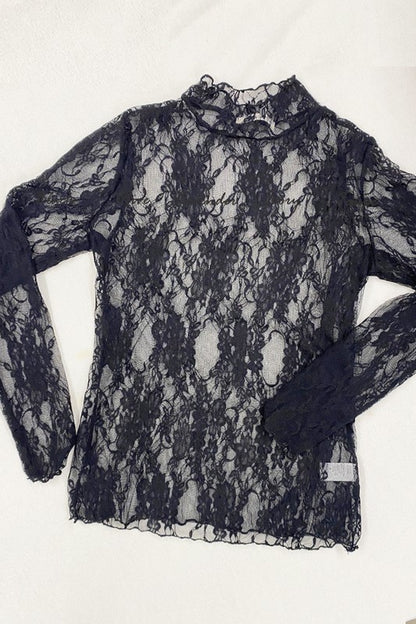 Floral print lace long sleeves top | us.meeeshop