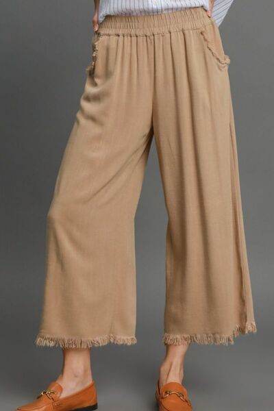 Umgee | Linen Blend Elastic Waistband Wide Leg Pants Plus Size - us.meeeshop