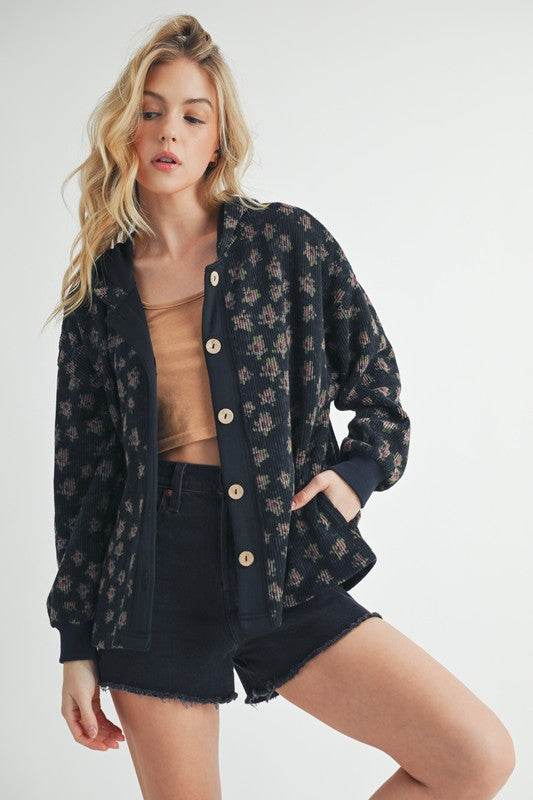 Aemi + Co Floral Button Up Hooded Jacket - us.meeeshop