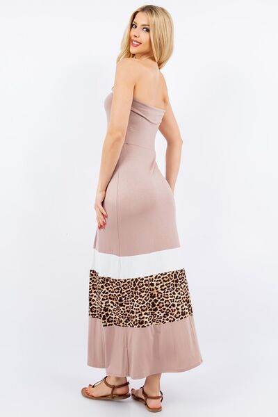 Celeste Leopard Color Block Tube Maxi Dress Plus Size - us.meeeshop