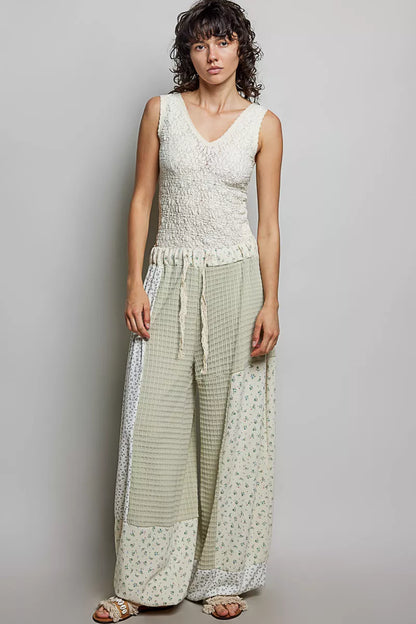 pol patchwork mixed POL Patchwork Mixed Knit Wide Leg Pants view 5 (bottom) - shop at us.meeeshop