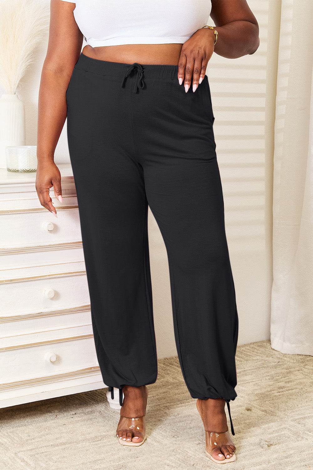 Soft Rayon Drawstring Waist Pants with Pockets - us.meeeshop