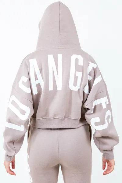 American Bazi Letter Graphic Long Sleeve Drawstring Cropped Hoodie - us.meeeshop