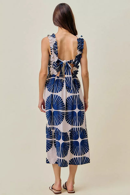 abstract print smocked So Me Abstract Print Smocked Bodice Tiered Lined Midi Dress view 3 (dress) - shop at us.meeeshop