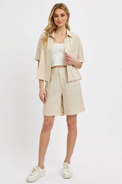 RISEN High Rise Pleated Front Shorts - us.meeeshop