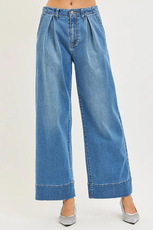 risen slouchy wide RISEN Slouchy Wide Leg Jeans with Pleats MEDIUM (bottom) - shop at us.meeeshop