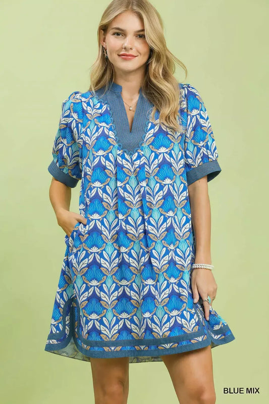 Umgee Mix Tile Print Mini Dress (women's dresses) - shop at us.meeeshop