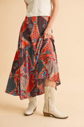 Aemi + Co Printed Maxi Skirt in Orange/Black