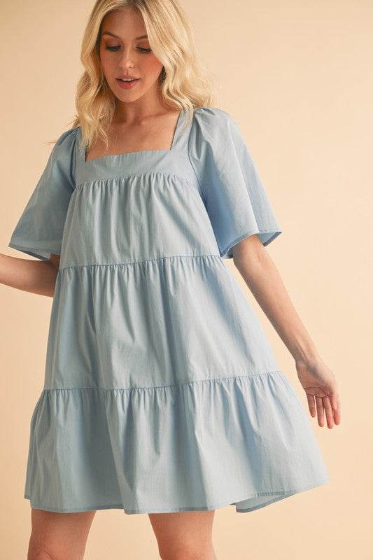 Aemi + Co Square Neck Half Sleeve Tiered Dress - us.meeeshop