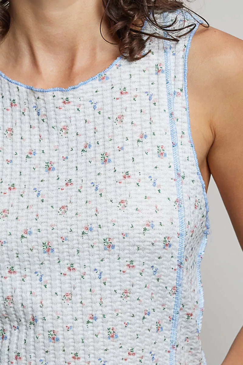 pol seam detail Pol Seam Detail Floral Round Neck Ribbed Tank view 6 (top) - shop at us.meeeshop