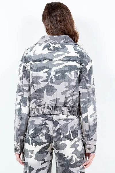 American Bazi Camouflage Zip Up Cropped Rider Jacket - us.meeeshop