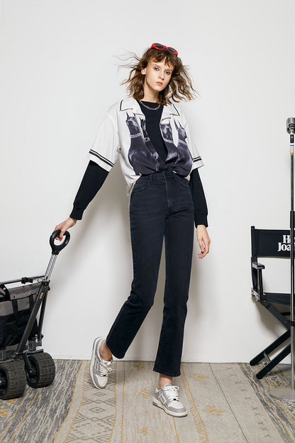 Activity Grrrl High Rise Kick Crop Jeans - MeeeShop Women's Fashion