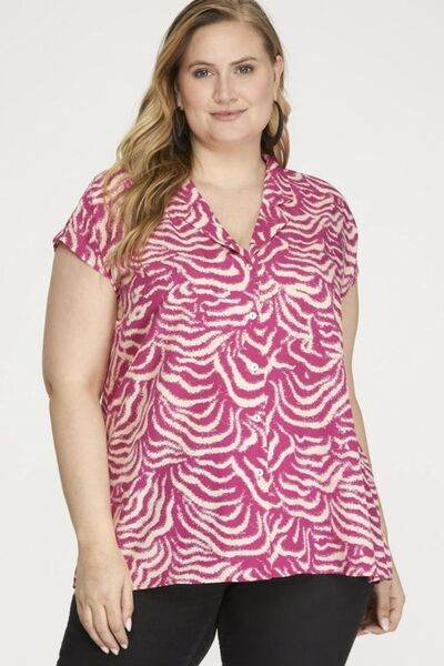 She + Sky Printed Button Down Cap Sleeve Shirt Plus Size - us.meeeshop