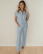 Addyson Half Zip Polo Tee Casual Pant Set - Blue