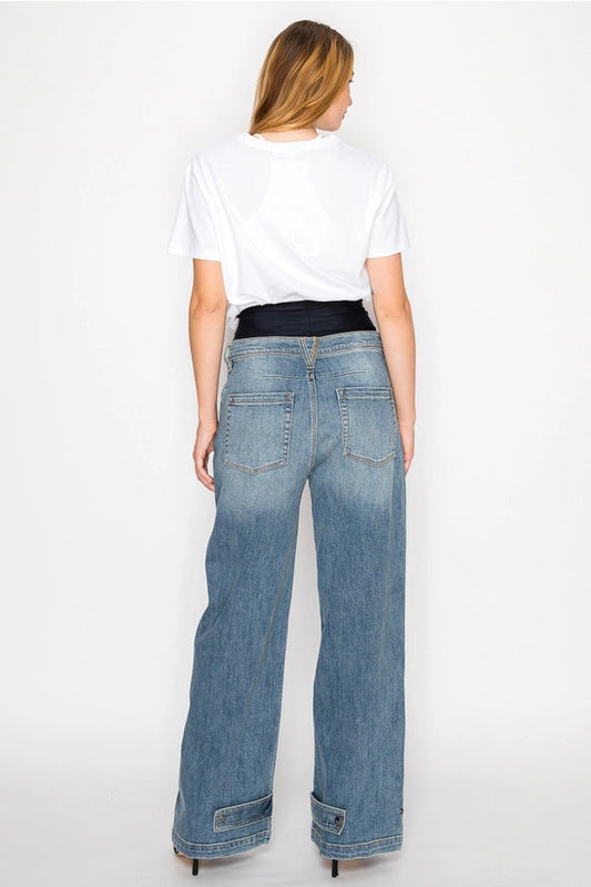 Adjustable Hem Knit Band Wide Leg Jeans in 3 (25) view 2 - Fall Wardrobe Essential - Adjustable Hem Pants (bottom)