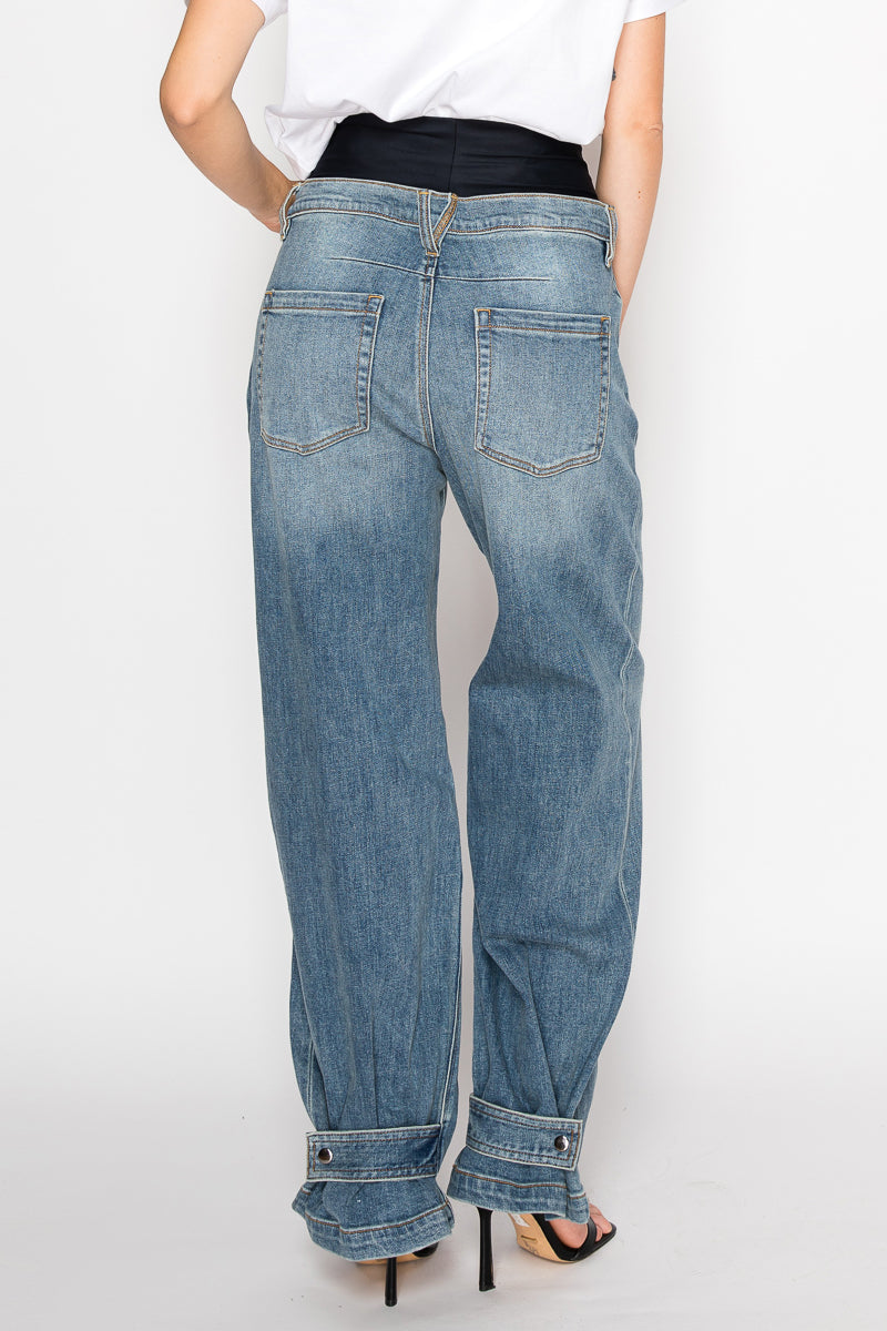 Adjustable Hem Knit Band Wide Leg Jeans in 9 (28) view 5 - Fall Wardrobe Essential - Adjustable Hem Pants (bottom)