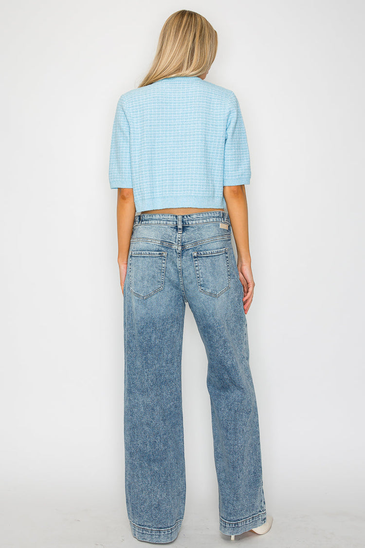 Adjustable Waistband High Rise Baggy Wide Jeans 7 (27) view 4 (bottom) - adjustable waistband jeans for - shop at us.meeeshop