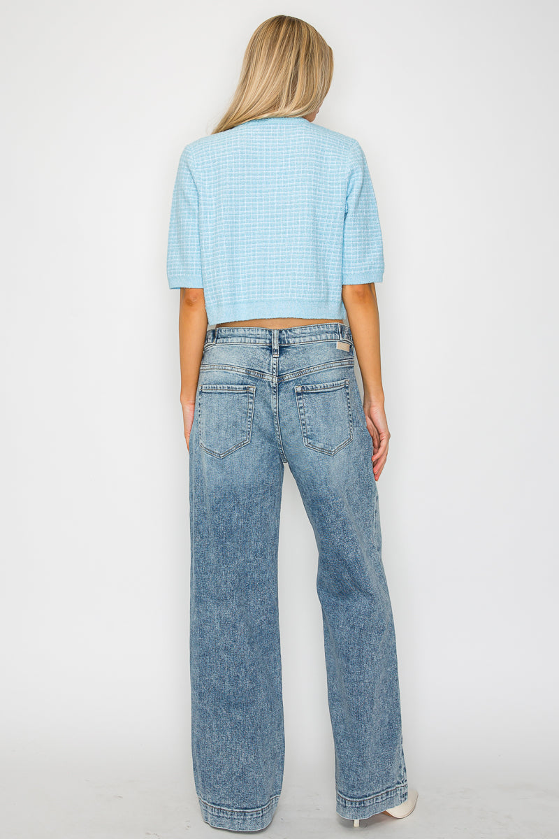 Adjustable Waistband High Rise Baggy Wide Jeans in 7 (27) view 4 - High-Waisted - Adjustable Waistband Jeans For Women