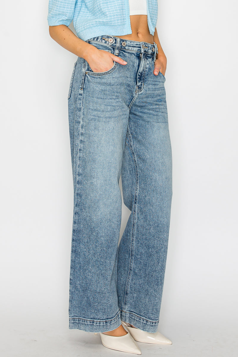 Adjustable Waistband High Rise Baggy Wide Jeans in 11 (29) view 6 - High-Waisted - Adjustable Waistband Jeans For Women