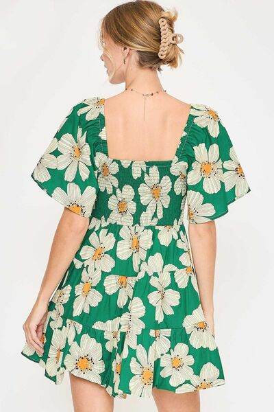 Umgee Daisy Print Mini Dress with Ribbon Details Plus Size - us.meeeshop