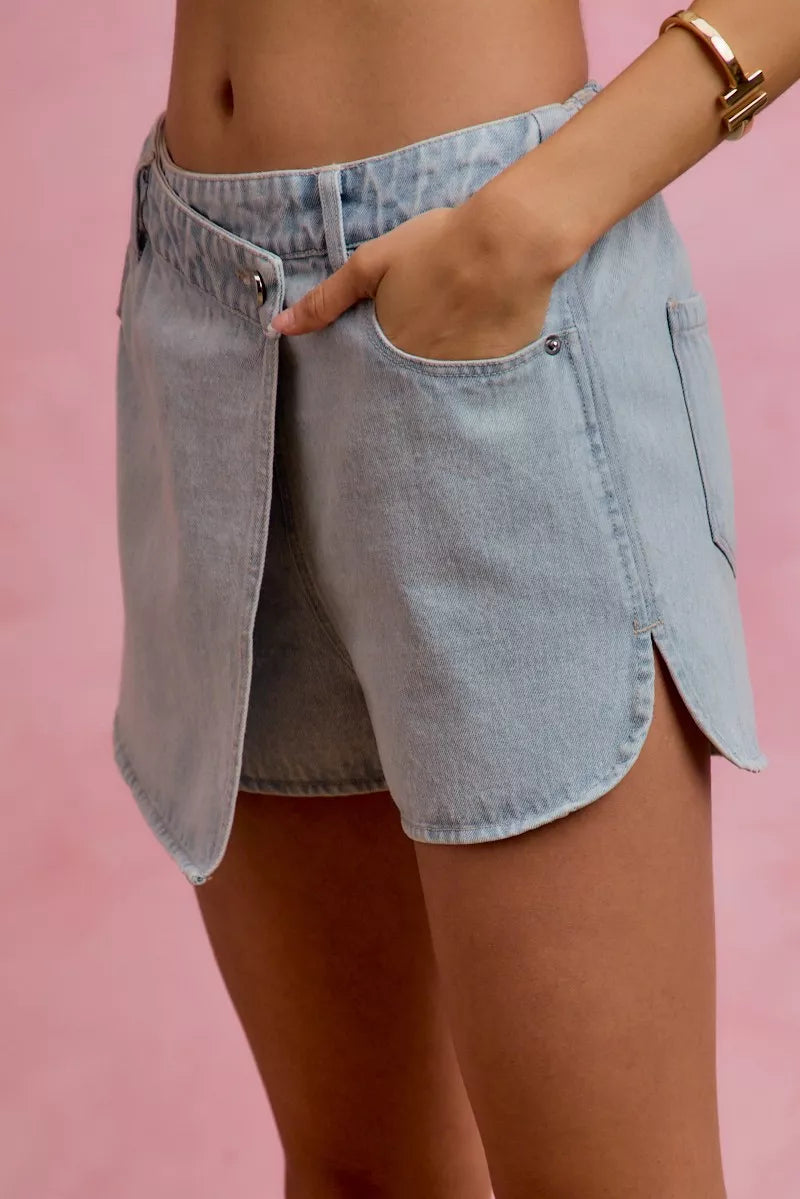 washed denim wrap So Me Washed Denim Wrap Skorts view 4 (piece) - shop at us.meeeshop