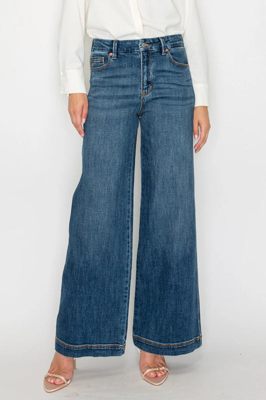 genevieve relaxed high Genevieve Relaxed High Rise Palazzo Jeans view 2 (bottom) - shop at us.meeeshop