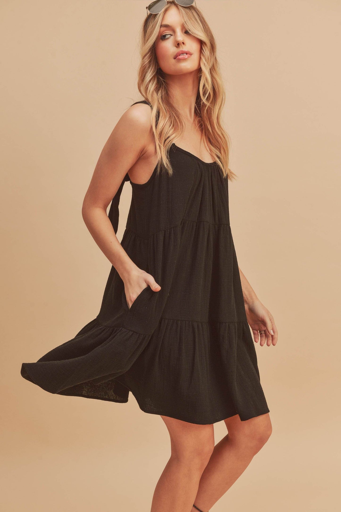 Aemi+Co Tiered Mini Cami Dress with Pockets - us.meeeshop