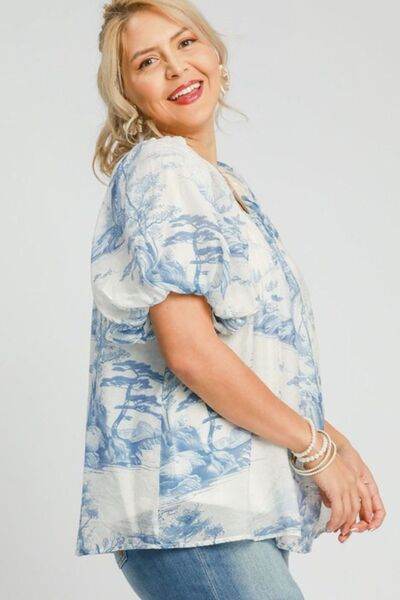 Umgee | Two Tone Toile Print Top Plus Size - us.meeeshop