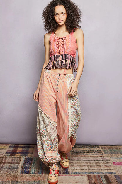 pol lace fringe Pol Lace-up Fringe Hem Tank with Lace Detail view 5 (top) - shop at us.meeeshop